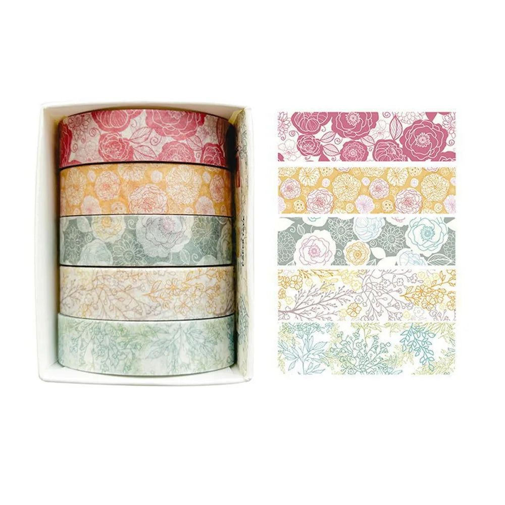 5 Rolls Spring Flower Washi Tape – Multicolor DIY Craft Set Decorative Washi Tape Richie's 4
