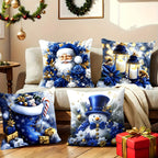 4 Christmas Throw Pillow Covers Dark Blue Santa Snowman Print Throw Pillow Covers Richie's