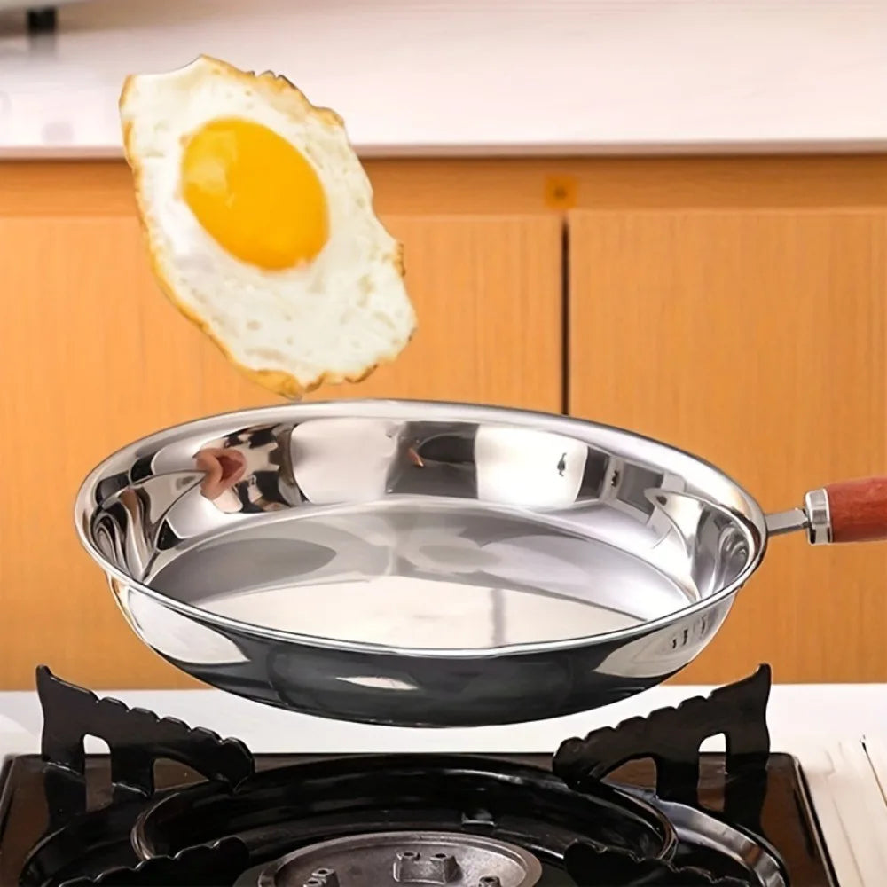 304 Stainless Steel Mini Frying Pan | Wooden Handle Skillet Stainless Steel Skillet Richie's