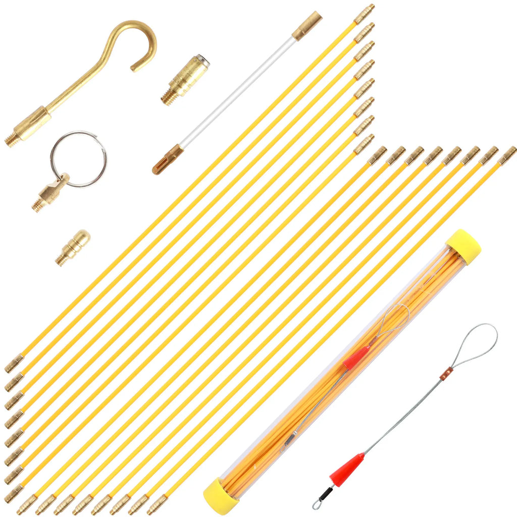 21-Pc Fiberglass Fish Tape Kit – 43cm Wire Cable Routing Rods Wire Fishing Tool Richie's yellow-21PCS-43CM