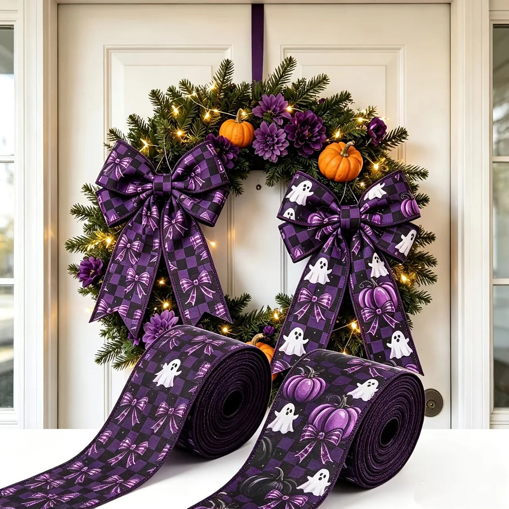 2pcs Purple Halloween Plaid Wire Wreath Ribbon – DIY Bows Craft Wreath Ribbon Richie's