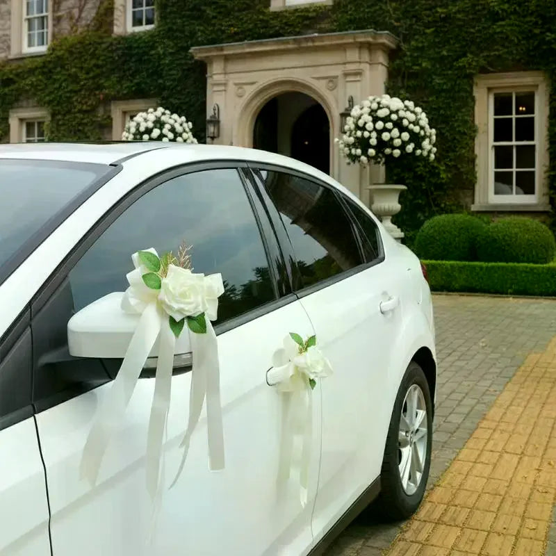Retro Flower Bow Wedding Car Mirror & Door Handle Decor Wedding Car Decoration Richie's