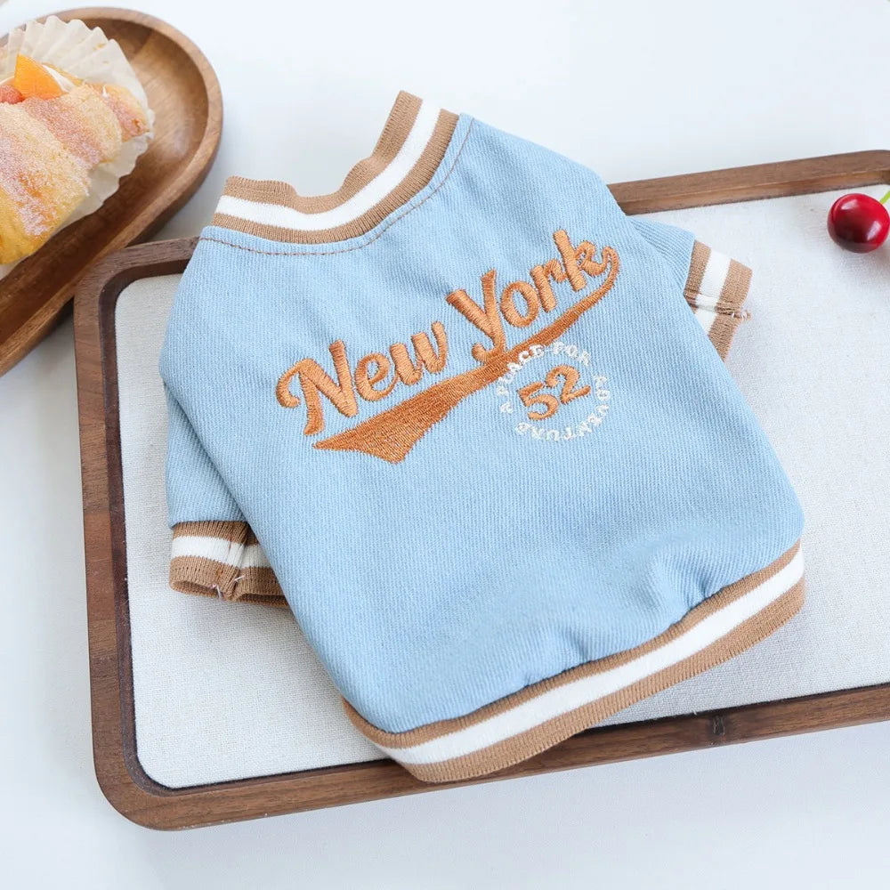Denim Dog & Cat Baseball Shirt – Breathable Sports Vest Pet Apparel Richie's Blue XS