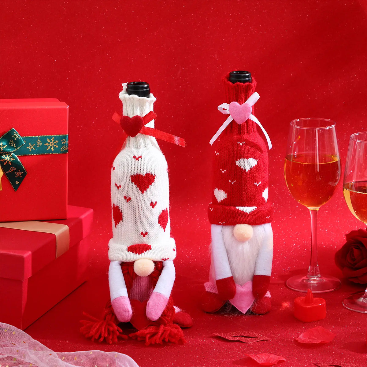 2Pcs Rudolph Couple Wine Bottle Sleeves – Reusable Gift Covers Wine Bottle Covers Richie's
