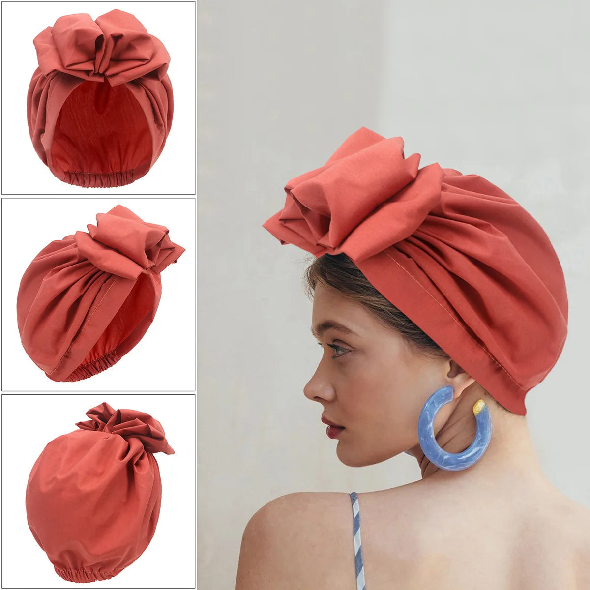 Women's Floral Pleated Turban Hat – Elastic Head Wrap & Bonnet Turban Head Wrap Richie's