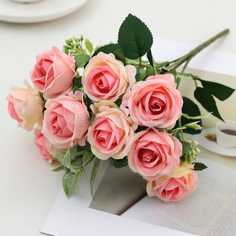 10-Head Artificial Rose Bouquet – 6 Colors for Home Decor Artificial Flower Bouquet Richie's Pink