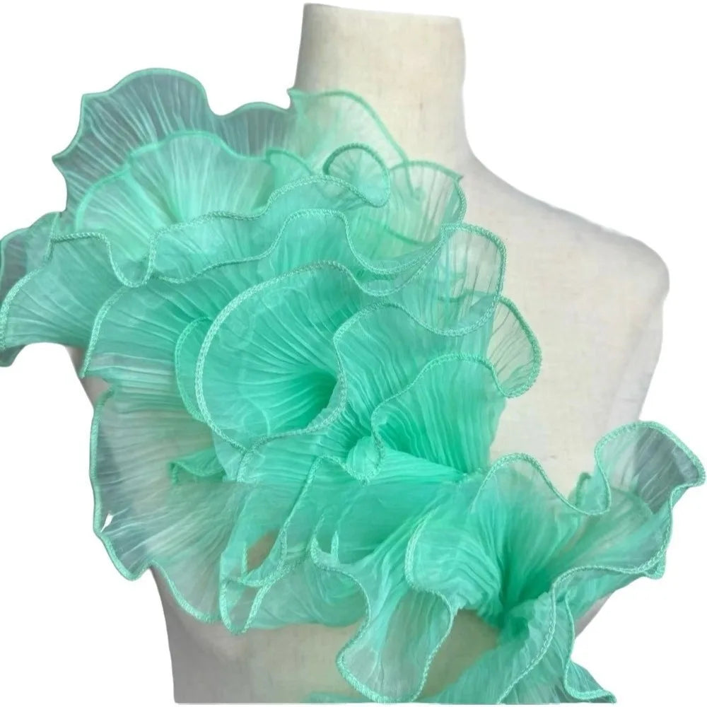 1 Yard Pleated Ruffle Fabric – Double Layer Mermaid Lace Organza Pleated Lace Fabric Richie's Light Green Length 1 Yard