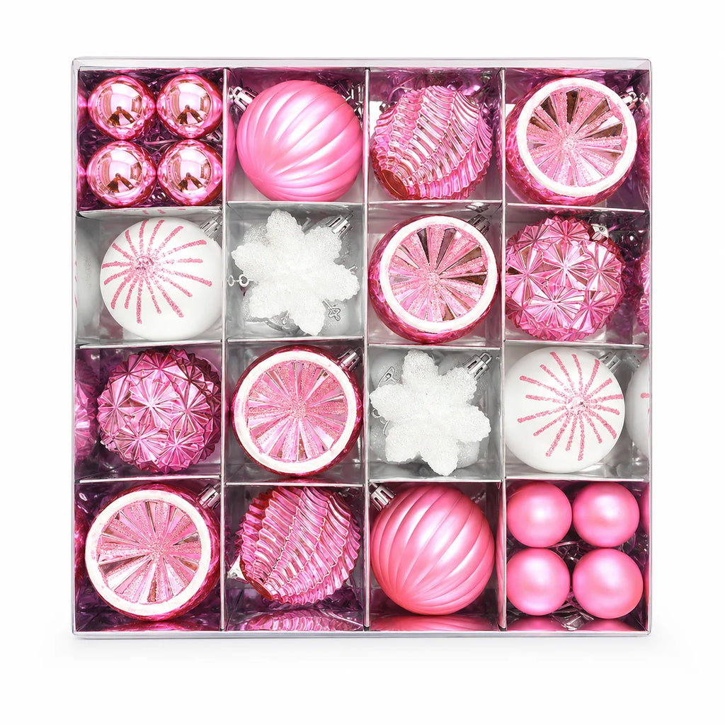 40-Pack Pink White Shatterproof Christmas Baubles & Snowflake Christmas Ornaments Richie's