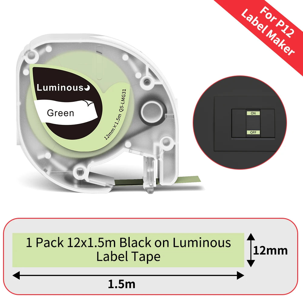 12mm Label Tape for Phomemo P12 & Dymo LetraTag – 4m Label Maker Tape Richie's Q5-LMG31