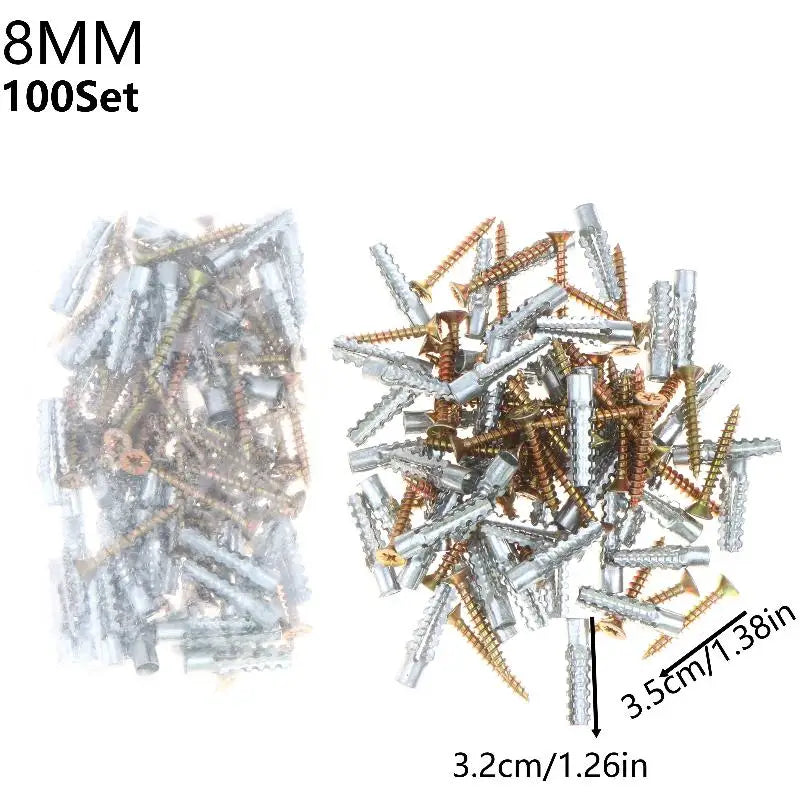 100-Set Wall Anchors & Screws 6mm 8mm – Metal Expansion Plugs Wall Anchor Kit Richie's 100Pcs 8mm