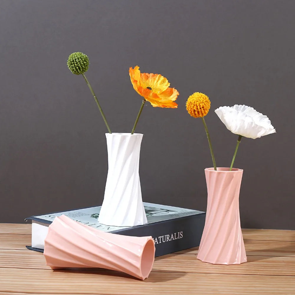 Nordic Plastic Flower Vase | Spiral Pattern Ceramic Look Decorative Flower Vase Richie's
