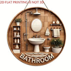 Wooden Hanging Bathroom Sign Round Farmhouse Wall Décor Wall Sign Plaque Richie's 04