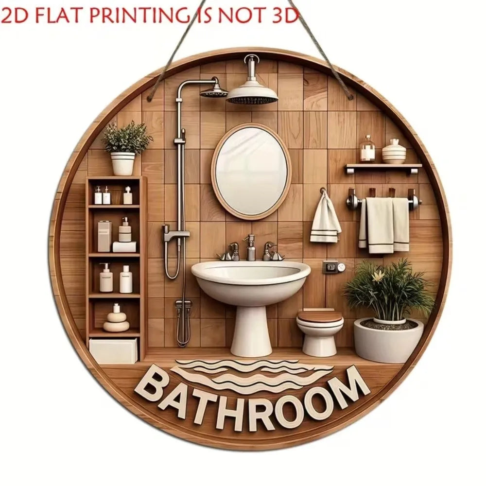 Wooden Hanging Bathroom Sign Round Farmhouse Wall Décor Wall Sign Plaque Richie's 04
