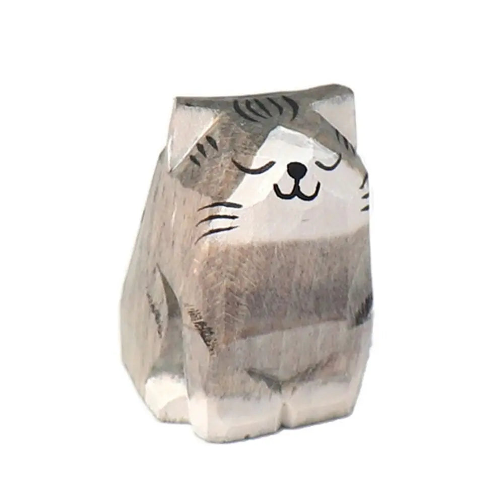 Carved Wooden Animal Figurine – Bear, Cat & Sheep Desk Decor Wooden Figurine Richie's cat 2