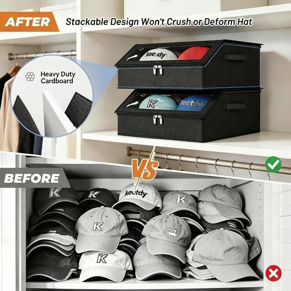 24-Cap Clear Window Hat Storage Box – Stackable Organizer Hat Storage Organizer Richie's