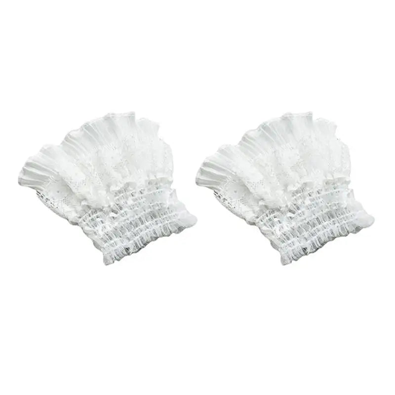 Gothic Lolita Wrist Cuffs Bowknot Lace Trim Maid Cosplay Set Cosplay Wrist Cuffs Richie's White-A One Size