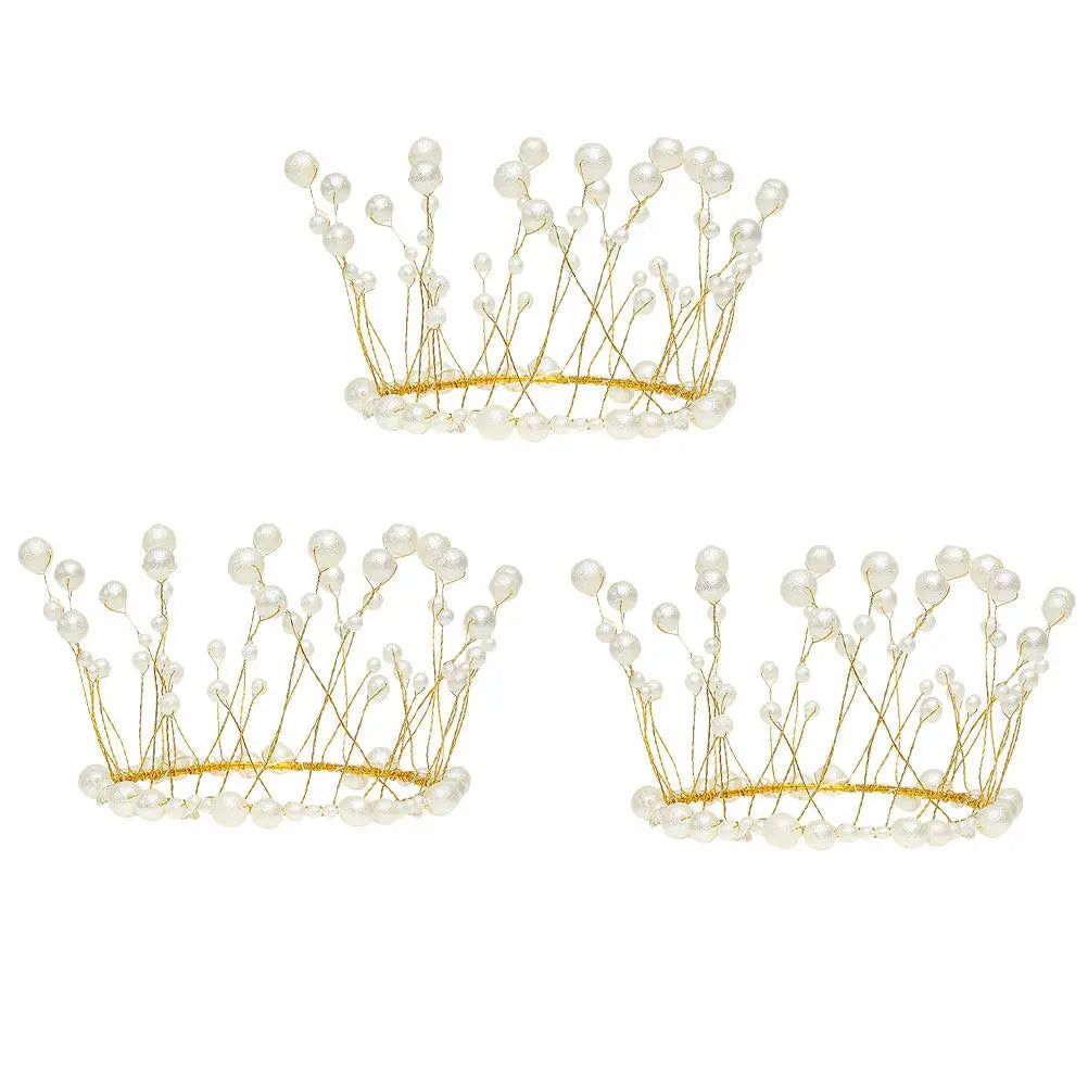 3Pcs Pearl Metal Cake Crown Toppers | Birthday Dessert Decor Cake Topper Set Richie's