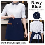 Canvas Half Apron Multi-Pocket Waterproof Kitchen Restaurant Kitchen Apron Richie's Dark Blue-Short
