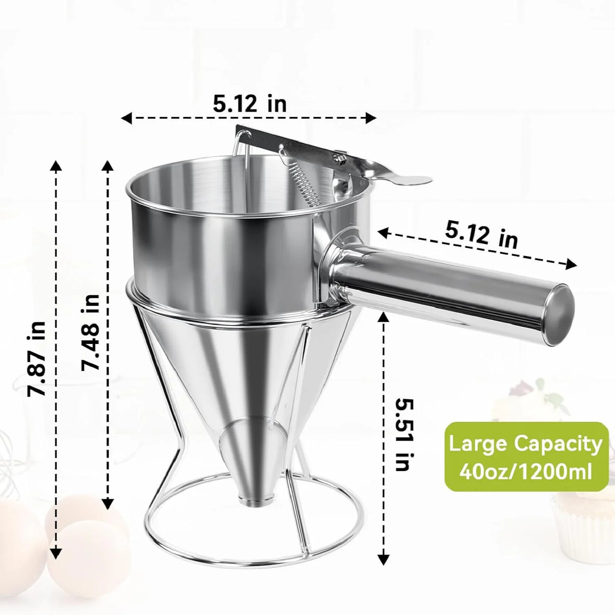 40oz Stainless Steel Pancake Batter Dispenser – Stand & 4 Nozzles Batter Dispenser Richie's