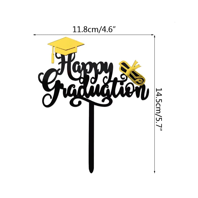 Black Acrylic Graduation Cake Topper – Gold Cap & Diploma Graduation Cake Topper Richie's black