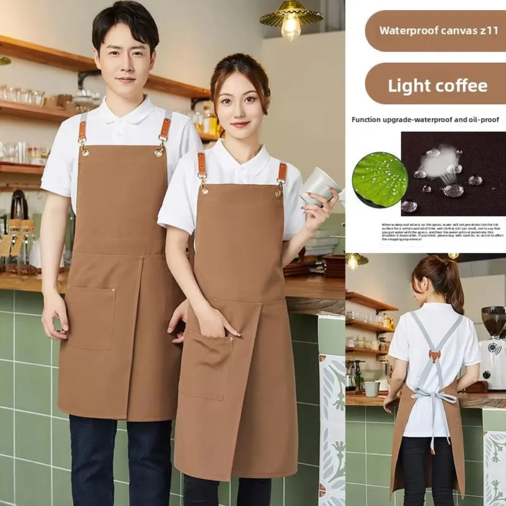 Waterproof Canvas Sleeveless Apron – Kitchen & Cafe Work Canvas Work Apron Richie's Brown