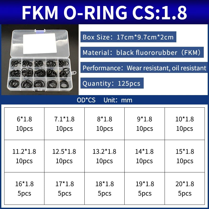 NBR Silicone FKM O-Ring Repair Kit – 1.8mm & 2.65mm Gasket Set O-Ring Repair Kit Richie's 87-FB-BW125M