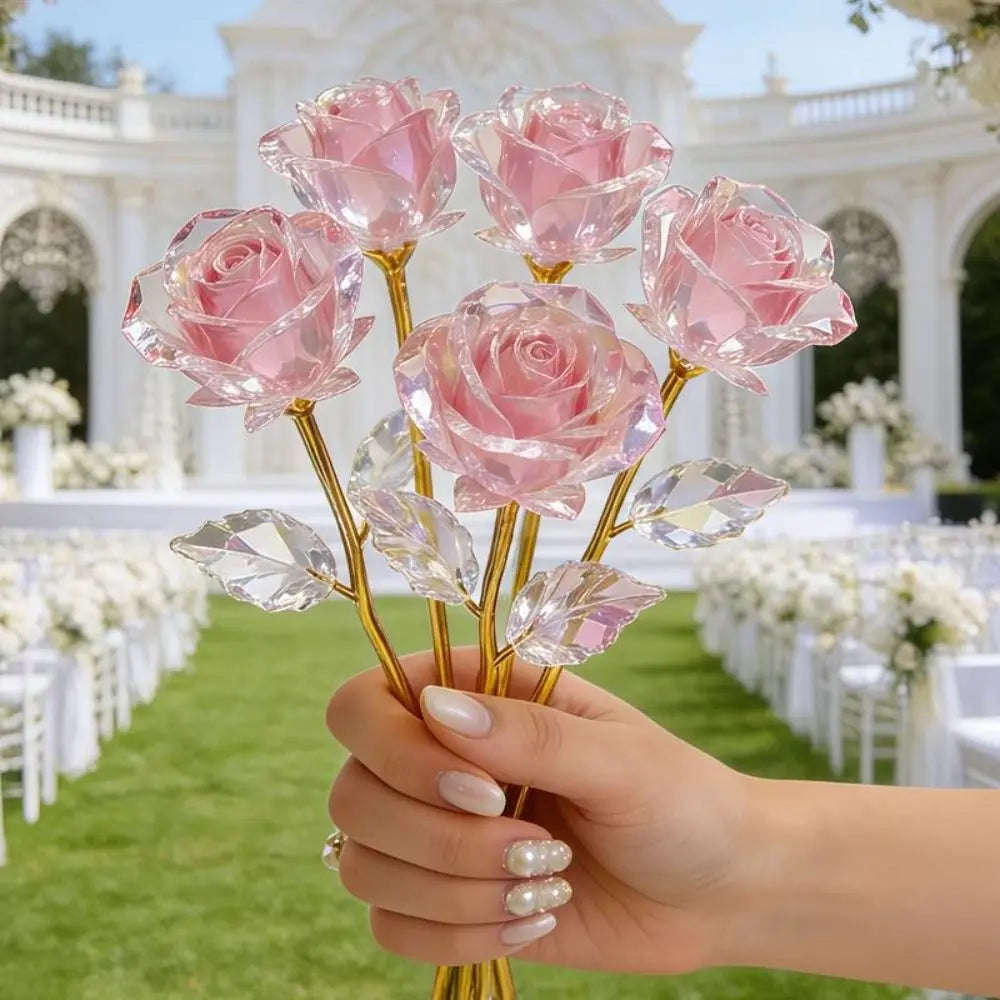 10Pcs Pink Eternal Roses – Handcrafted Artificial Crystal Flowers Artificial Flower Bouquet Richie's