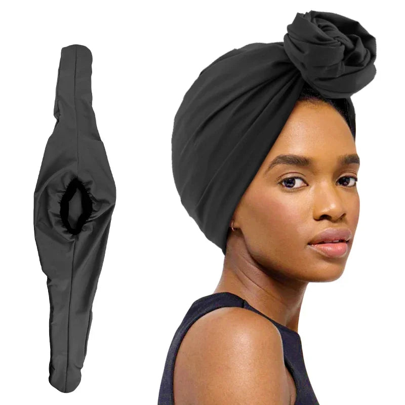 Women's Cotton Turban Head Wrap – Retro Boho Beanie Cap Turban Head Wrap Richie's black