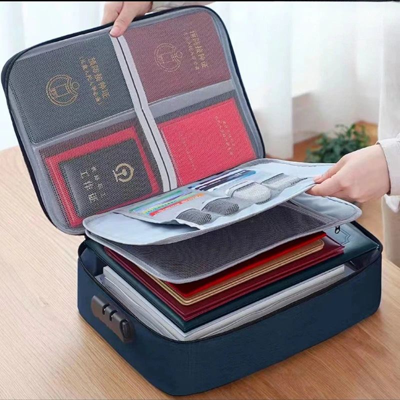 Fireproof Waterproof File Organizer Box with Combination Lock Document Storage Box Richie's blue 1pc