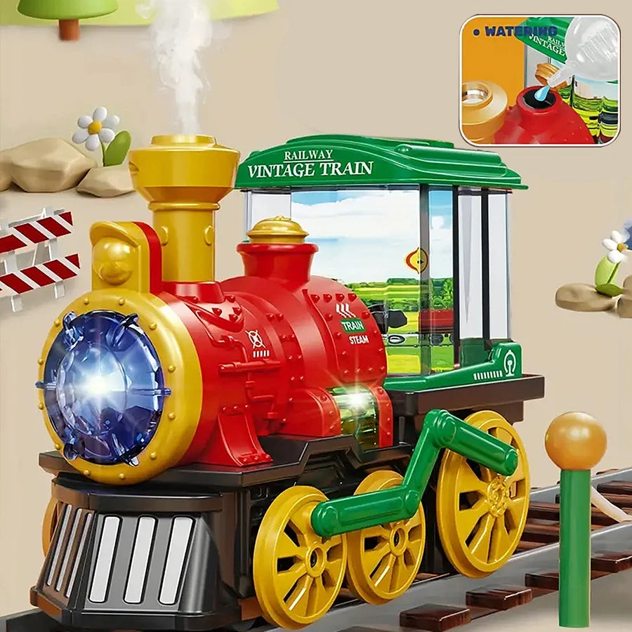 Electric Steam Train Toy – Smoke, Lights, Sounds & 360° Spin Electric Train Toy Richie's QB-34Y red