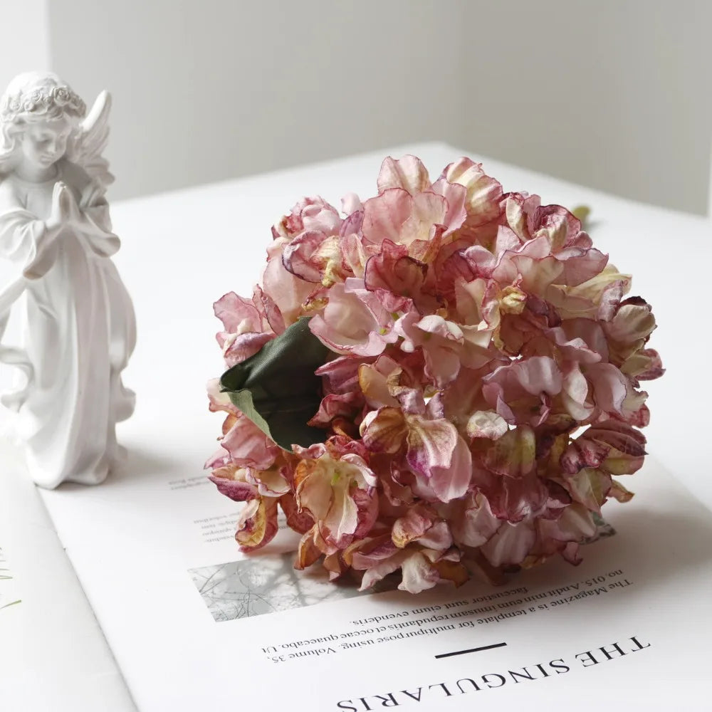 Silk Burnt Edge Hydrangea Artificial Flowers – 10 Colors Artificial Flower Bouquet Richie's Pink-Purple