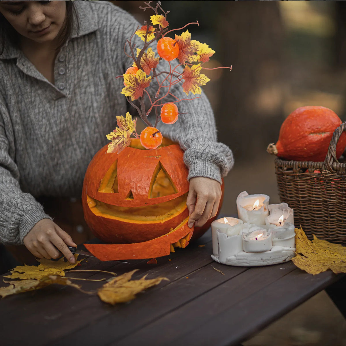 Artificial Pumpkin Maple Leaf Branch – Fall Thanksgiving Decor Artificial Fall Branch Richie's