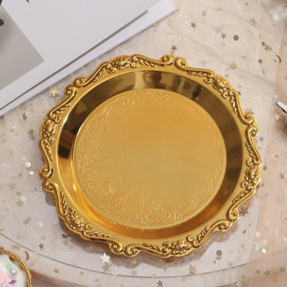 Luxury Gold & Silver Round Iron Serving Tray – Cake & Fruit Plate Decorative Serving Tray Richie's gold-4inch