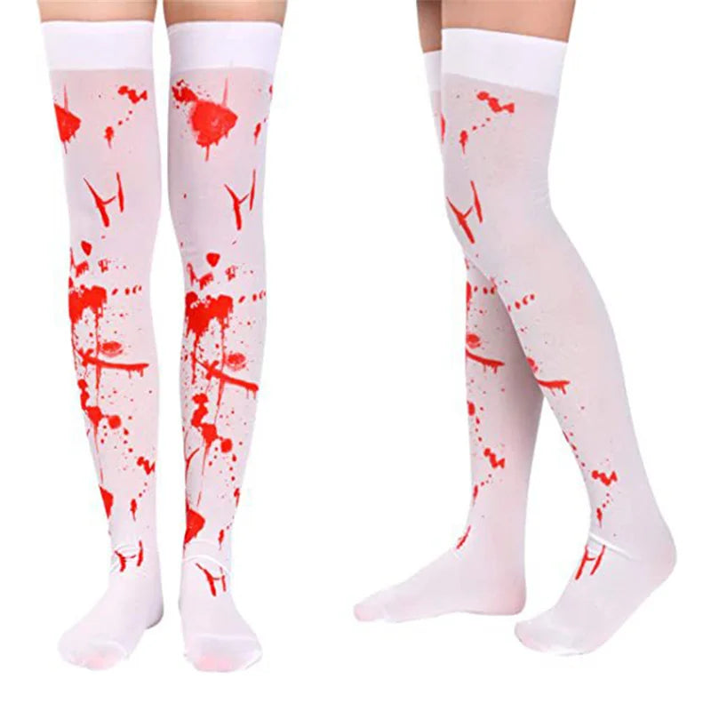 Halloween Spider Web Blood Print Over-Knee Cosplay Stockings Halloween Costume Stockings Richie's