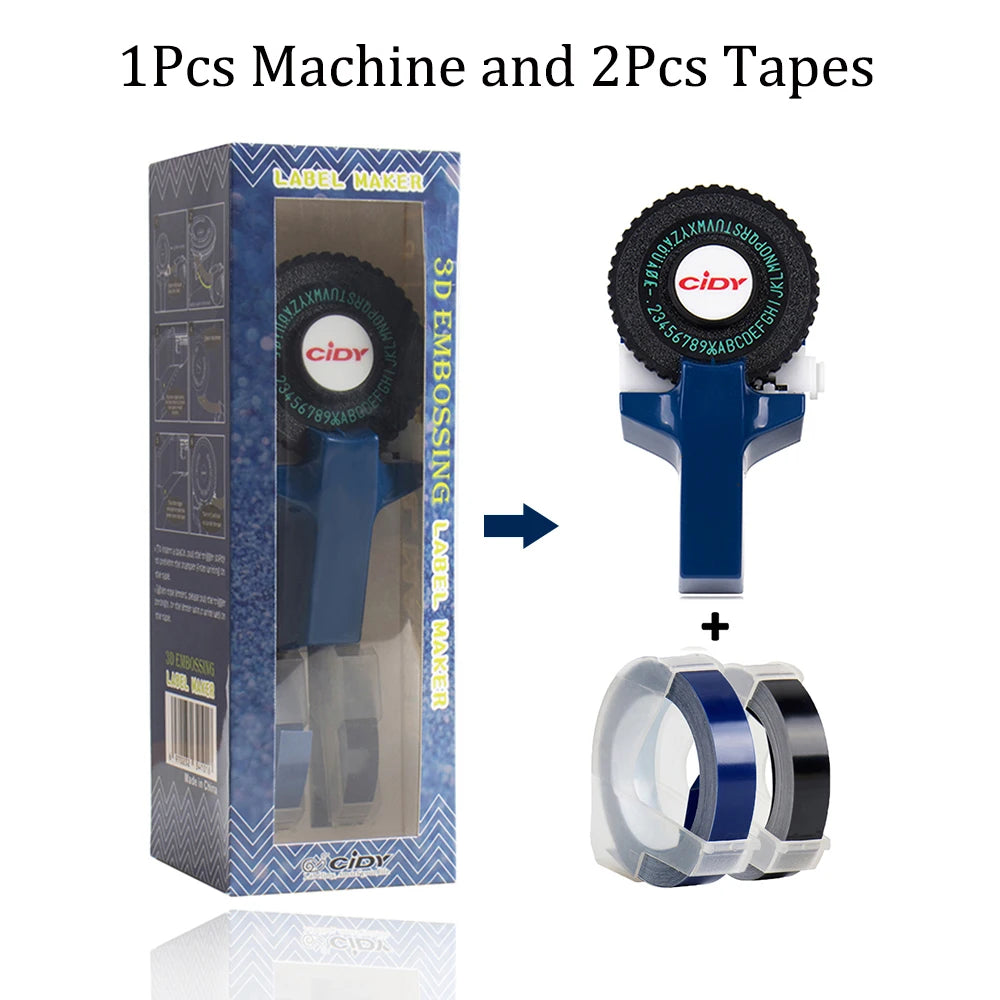 Handheld 3D Embossing Label Maker Manual Typewriter + 2 Tape Rolls Embossing Label Maker Richie's DBlue Label Maker 9mm