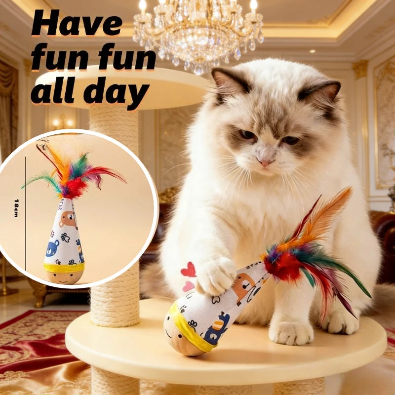 Wobble Cat Toy with Feathers – Interactive Self-Play Tumbler Cat Wobble Toy Richie's