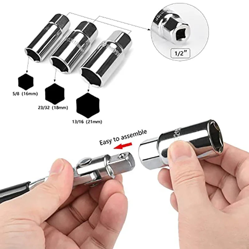 4-Piece Spark Plug Socket Wrench Set 16mm 18mm 21mm Chrome Spark Plug Socket Set Richie's