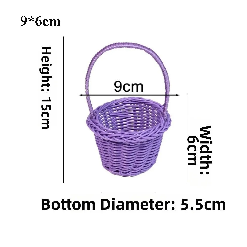 Handmade Round Wicker Basket – Hand-Woven Rattan Storage Hamper Wicker Storage Basket Richie's Purple