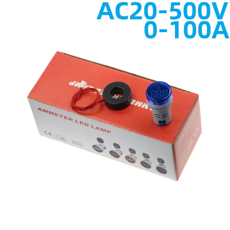 10pc 22MM Digital Ammeter Voltage Panel Meter LED AC 20-500V Digital Panel Meter Richie's Blue 10pcs-A AC20-500V 0-100A