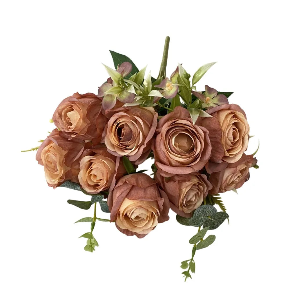 9-Head Multicolor Artificial Rose Bouquet – Bridal & Home Decor Artificial Flower Bouquet Richie's Coffee