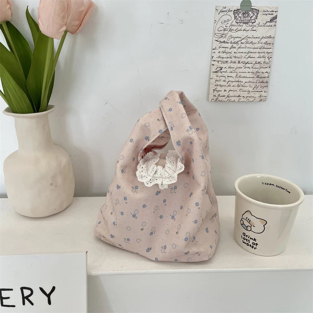 Floral Wrist Bag Women Tote Shoulder Handbag Korean Style Tote Shoulder Bag Richie's light pink