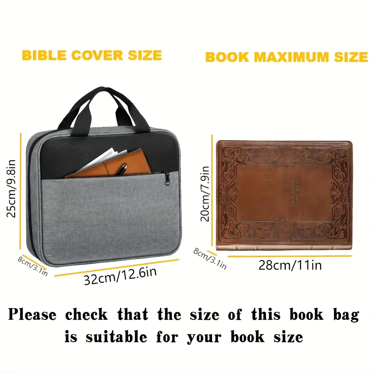 Bible Cover Bag with Zippered Pockets & Handle – Unisex Bible Carry Bag Richie's