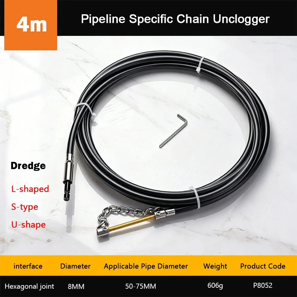 Flexible Chain Drain Pipe Dredger – Adjustable 1–4m Steel Drain Pipe Dredger Richie's 4 Meter