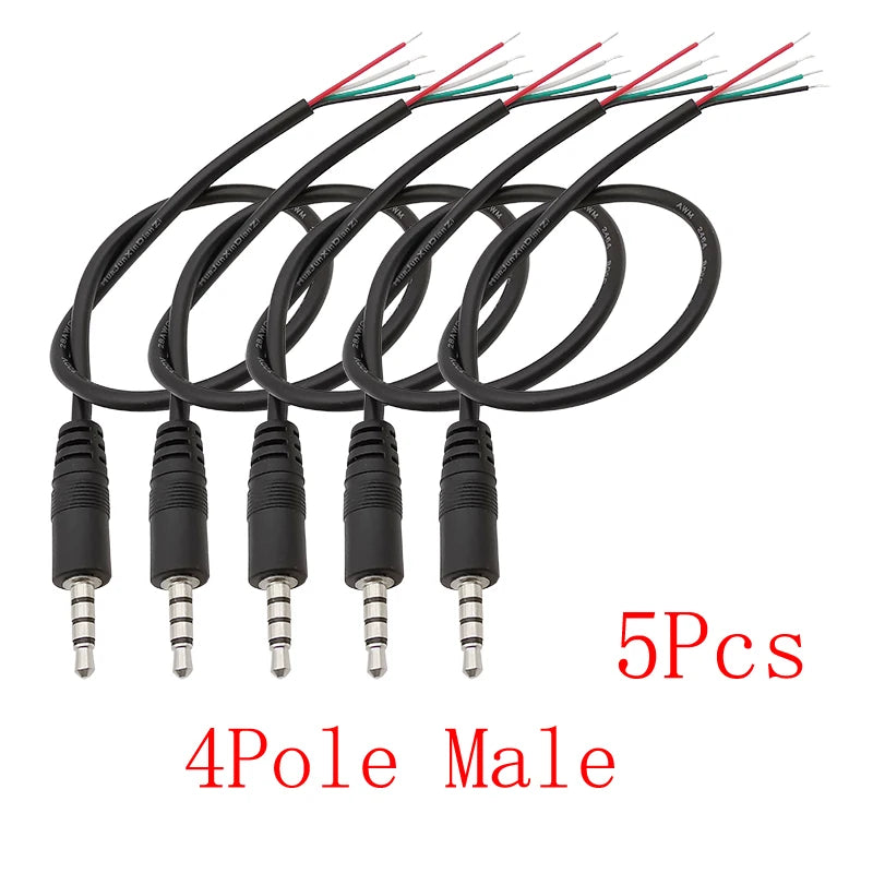 5Pcs 3.5mm AUX Male Female Extension Cable DIY Audio Repair Audio Extension Cable Richie's 4Pole Male