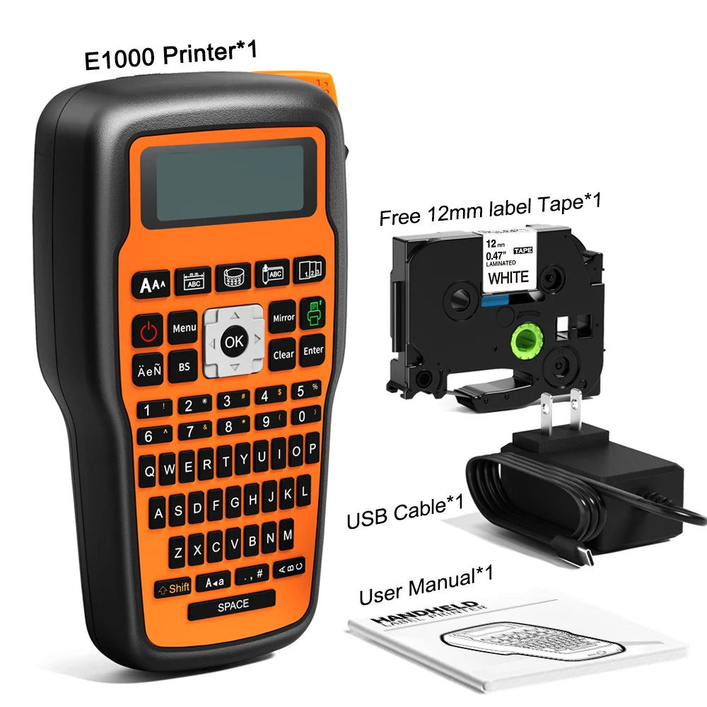 MarkDomain E1000 Pro Industrial Label Maker | TZe Tape Compatible Industrial Label Maker Richie's Orange
