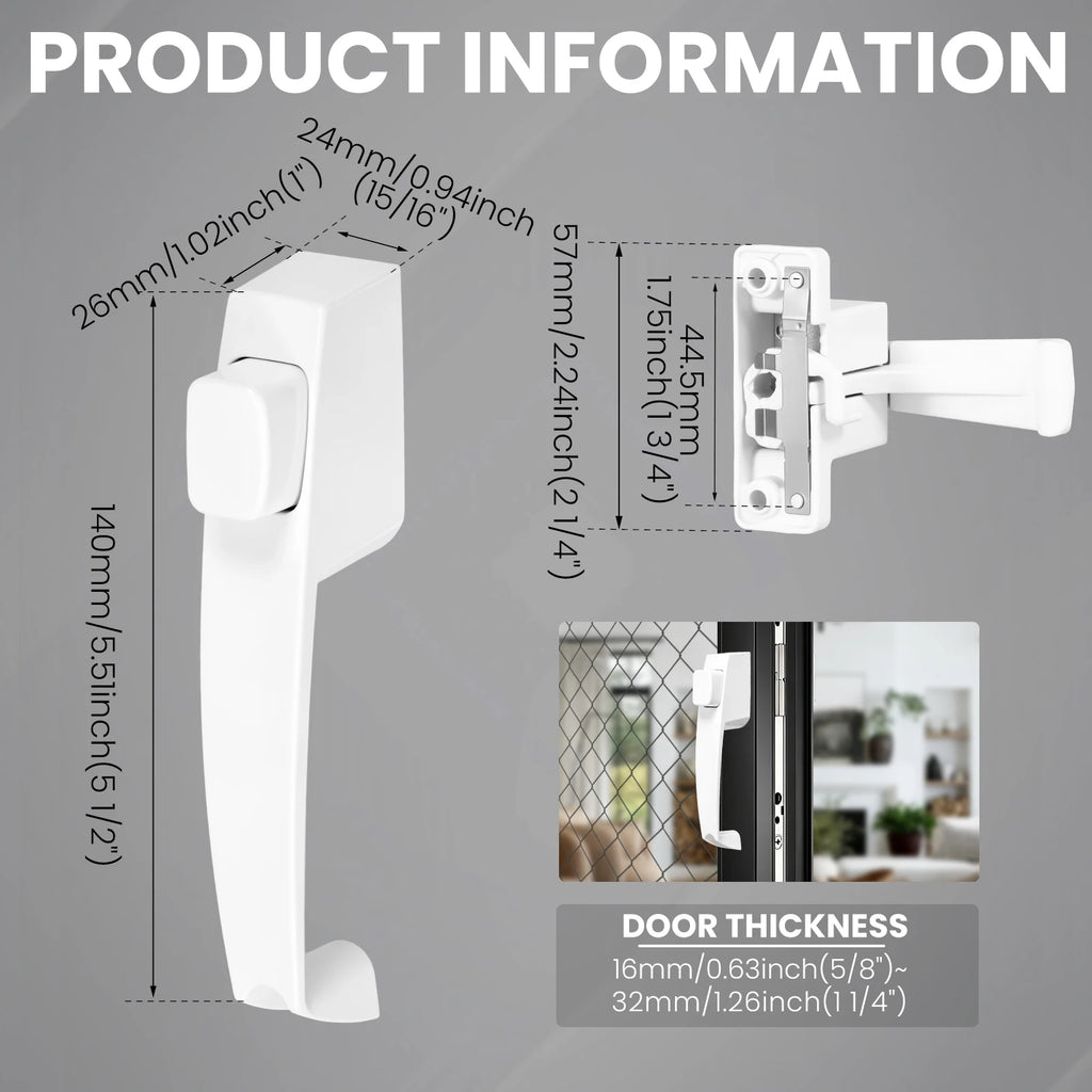 Push Button Storm Door Latch – Universal Reversible Kit Door Latch Kit Richie's White