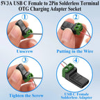USB Type-C & Micro 2-Pin Screw Terminal Solderless Adapter 5V USB Terminal Adapter Richie's