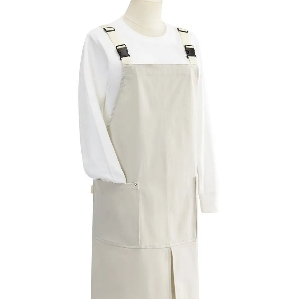 Waterproof Kitchen Apron with Pockets & H-Shaped Straps Kitchen Work Apron Richie's White