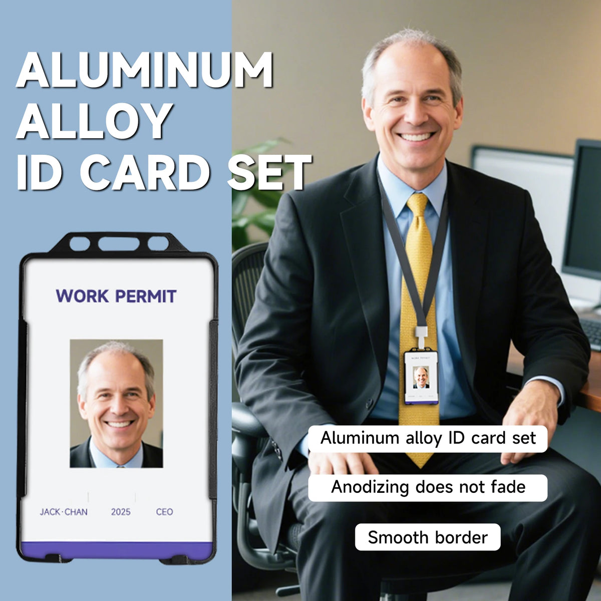 Aluminum Vertical ID Badge Holder with Lanyard | Zeeker ID Badge Holder Richie's