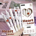 Heart Gel Pens Set 5pcs | 0.5mm Quick-Dry Retractable Black Ink Gel Pen Set Richie's black